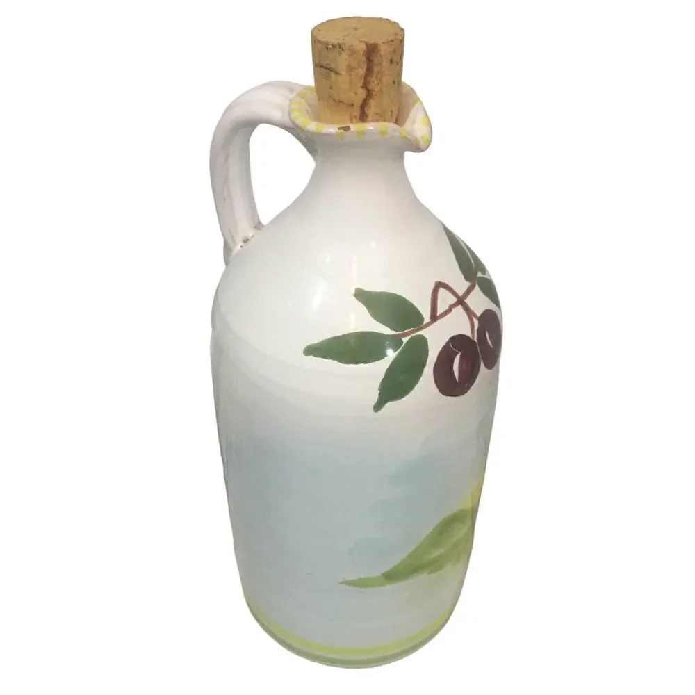 Hand Painted Italian Ceramic Oil Bottle Bottle Made In Italy